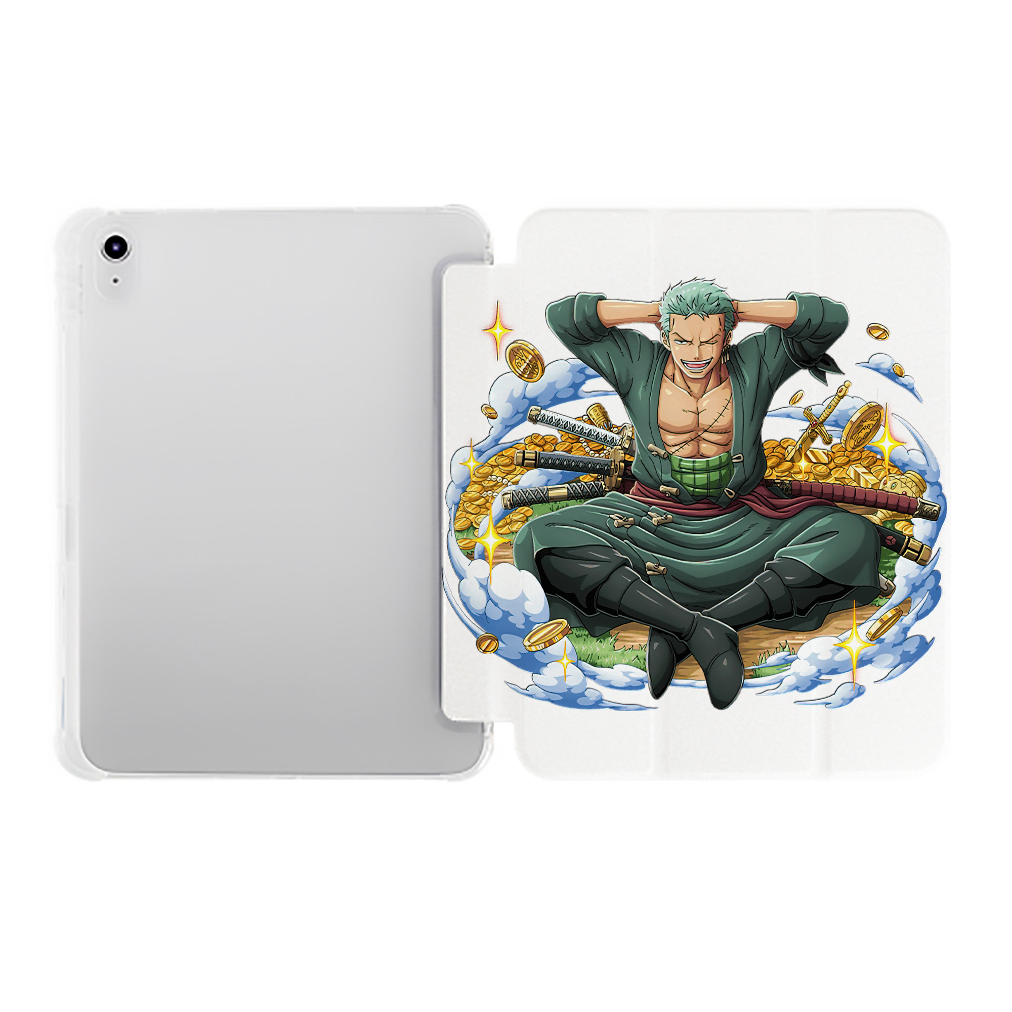 （画像用） ワンピース ロロノア・ゾロ ONE PIECE Roronoa Zoro IPad ケース ペン収納付き 三つ折りスタンド PUレザー×シリコン 対応機種9.5/10.5/10.9インチ